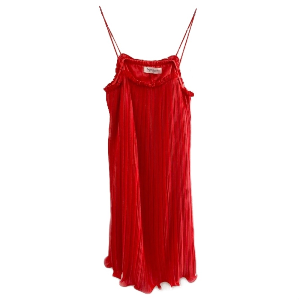 NWT Impressions Pleated Shift Dress with Ruffles in Coral Orange